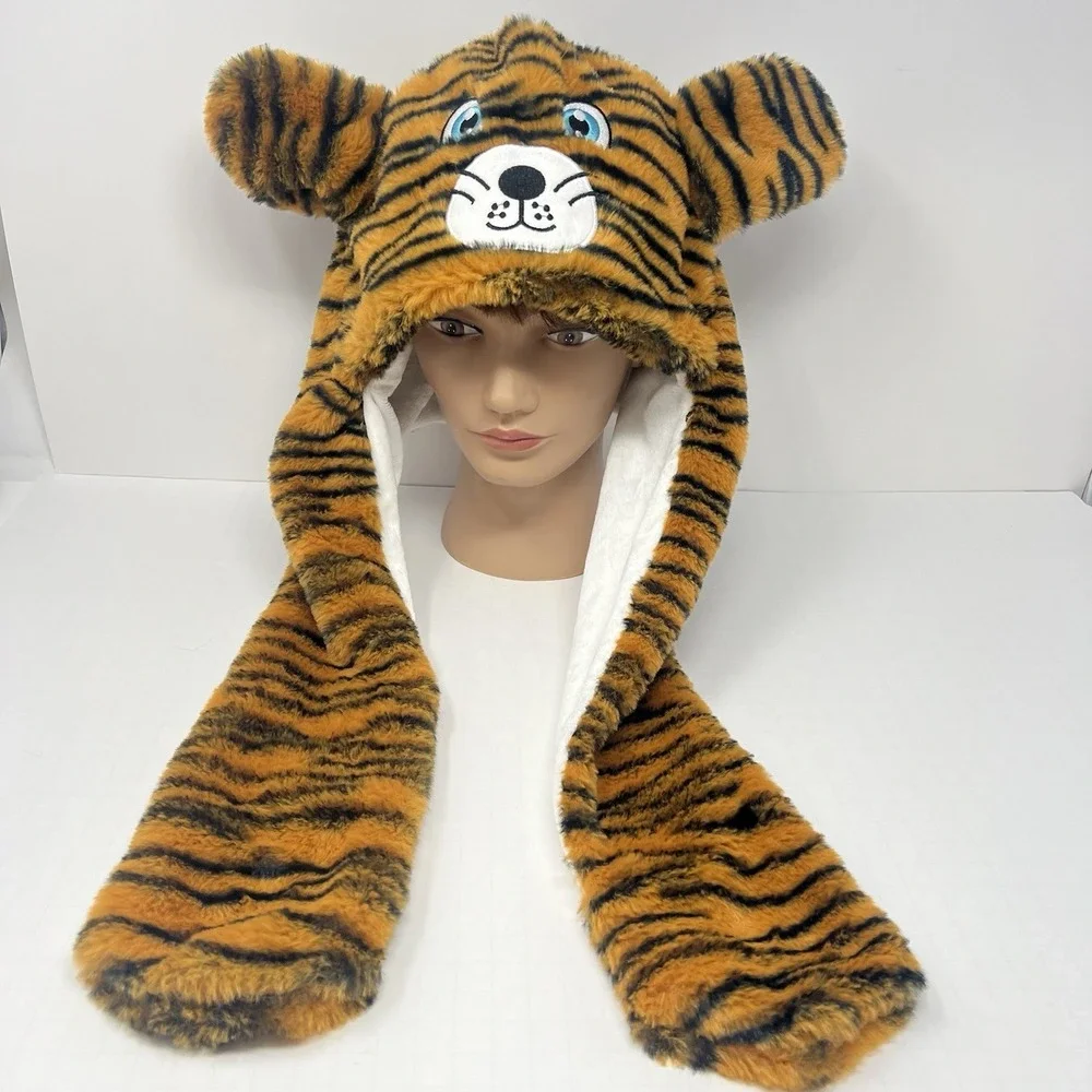 Tiger‎ Plush Animal Wearing Winter Hat Soft Cute Fun Party Halloween Collectible